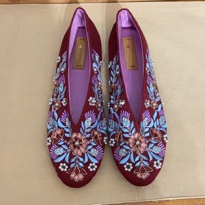 Anthropologie Llani Embellished Satin Ballet Slippers Size 41